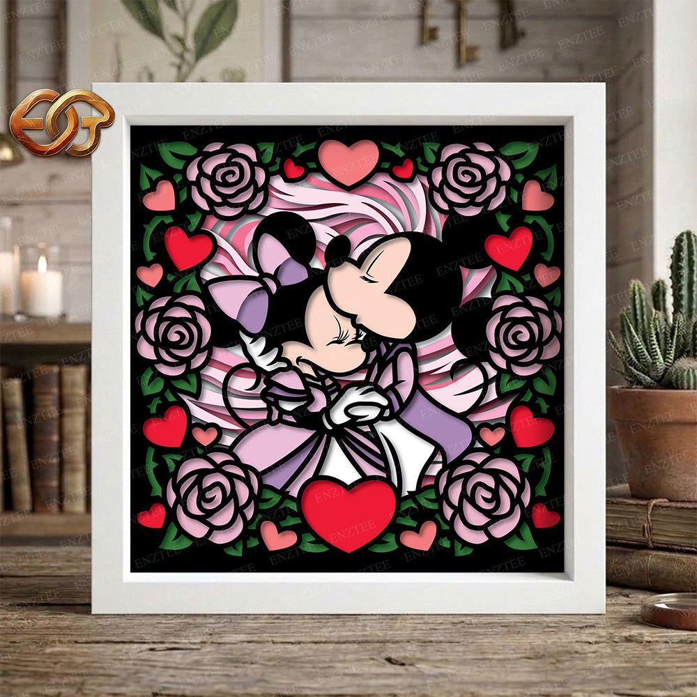 Valentine Mouse Couple Shadow Box SVG for Cricut | 3D Layered SVG Paper Cut Light Box Template 2