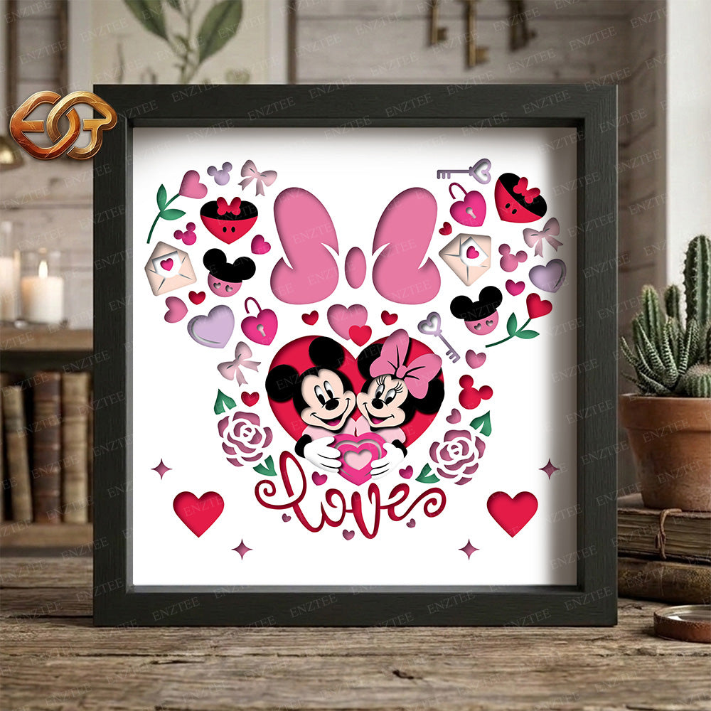 Valentine Mouse Couple Shadow Box SVG for Cricut | 3D Layered SVG Paper Cut Light Box Template 1