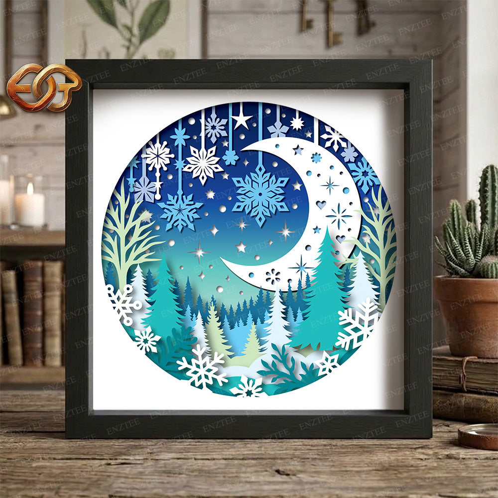 Winter Landscape Shadow Box SVG for Cricut | 3D Layered SVG Paper Cut Light Template 2