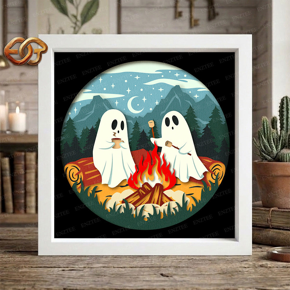 Spooky Campout Shadow Box SVG for Cricut | 3D Layered SVG Paper Cut Light Template