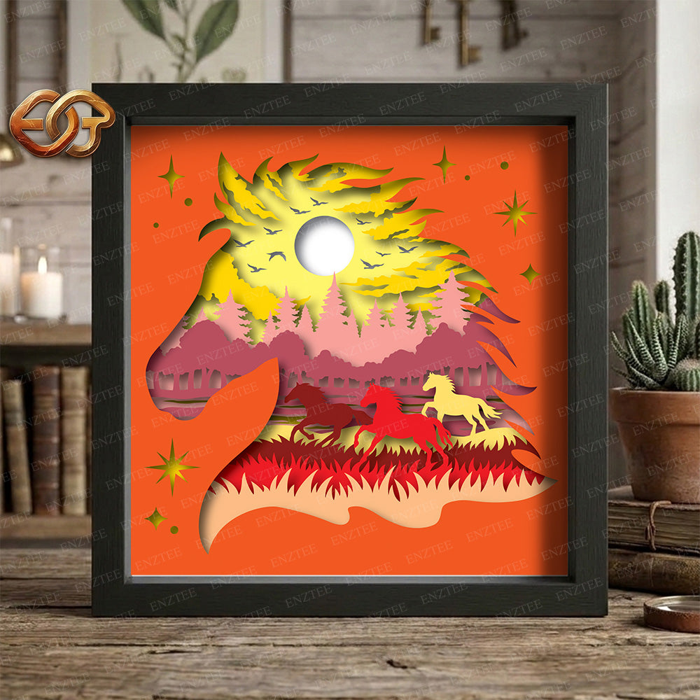 Horse Shadow Box SVG for Cricut | 3D Layered SVG Paper Cut Light Template 1