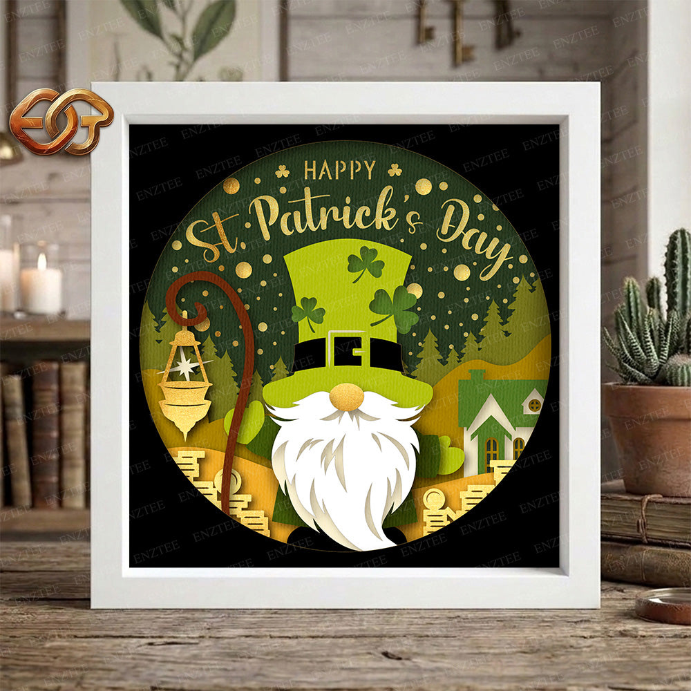 Saint Patrick Day Gnome Shadow Box SVG for Cricut | 3D Layered SVG Paper Cut Light Box Template
