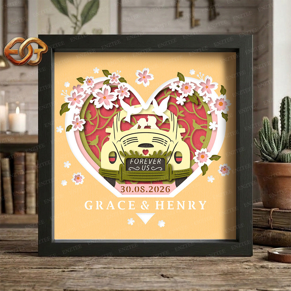 Personalized Wedding Car Shadow Box SVG for Cricut | 3D Layered SVG Paper Cut Light Box Template