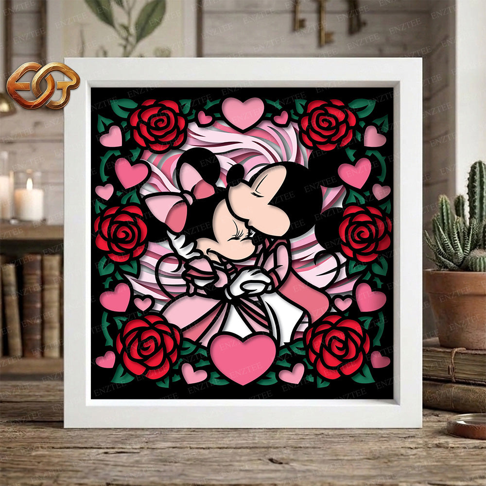 Valentine Mouse Couple Shadow Box SVG for Cricut | 3D Layered SVG Paper Cut Light Box Template 2