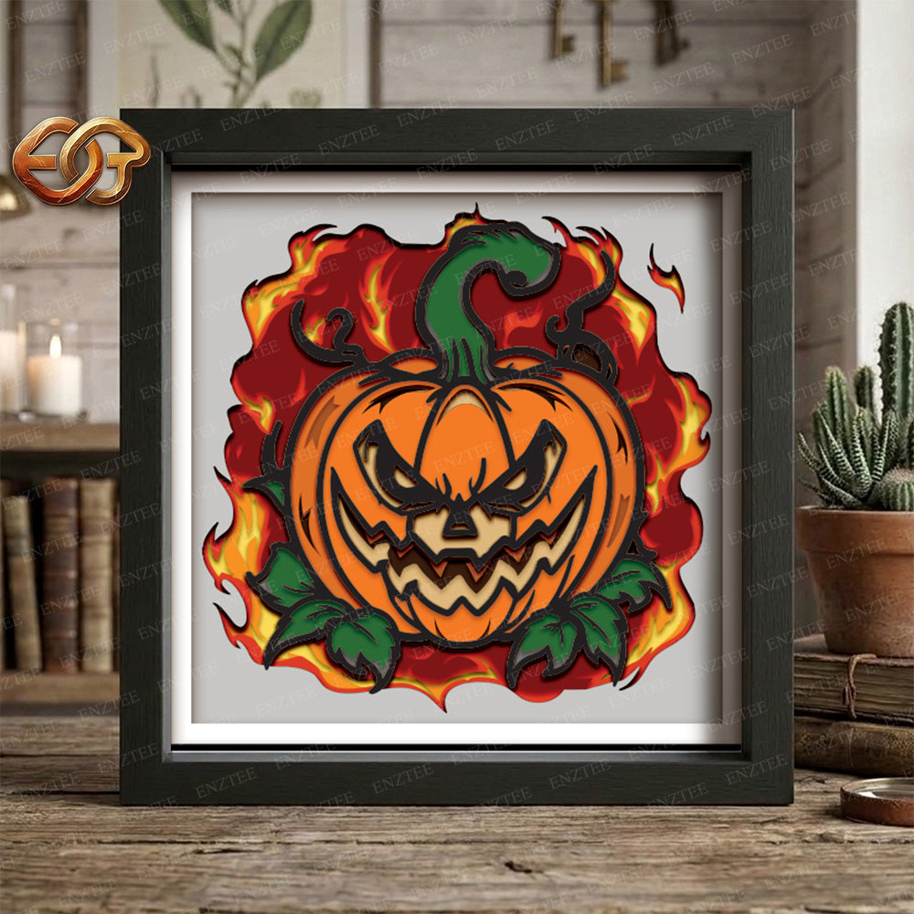 Pumpkin Fury Shadow Box SVG for Cricut | 3D Layered SVG Paper Cut Light Template