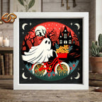Spooky Bike Ride Shadow Box SVG for Cricut | 3D Layered SVG Paper Cut Light Template