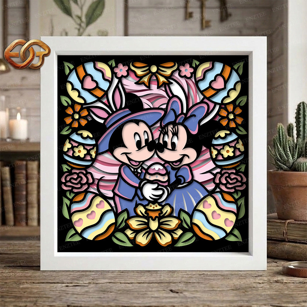 Mouse Easter Couple Shadow Box SVG for Cricut | 3D Layered SVG Paper Cut Light Template 2