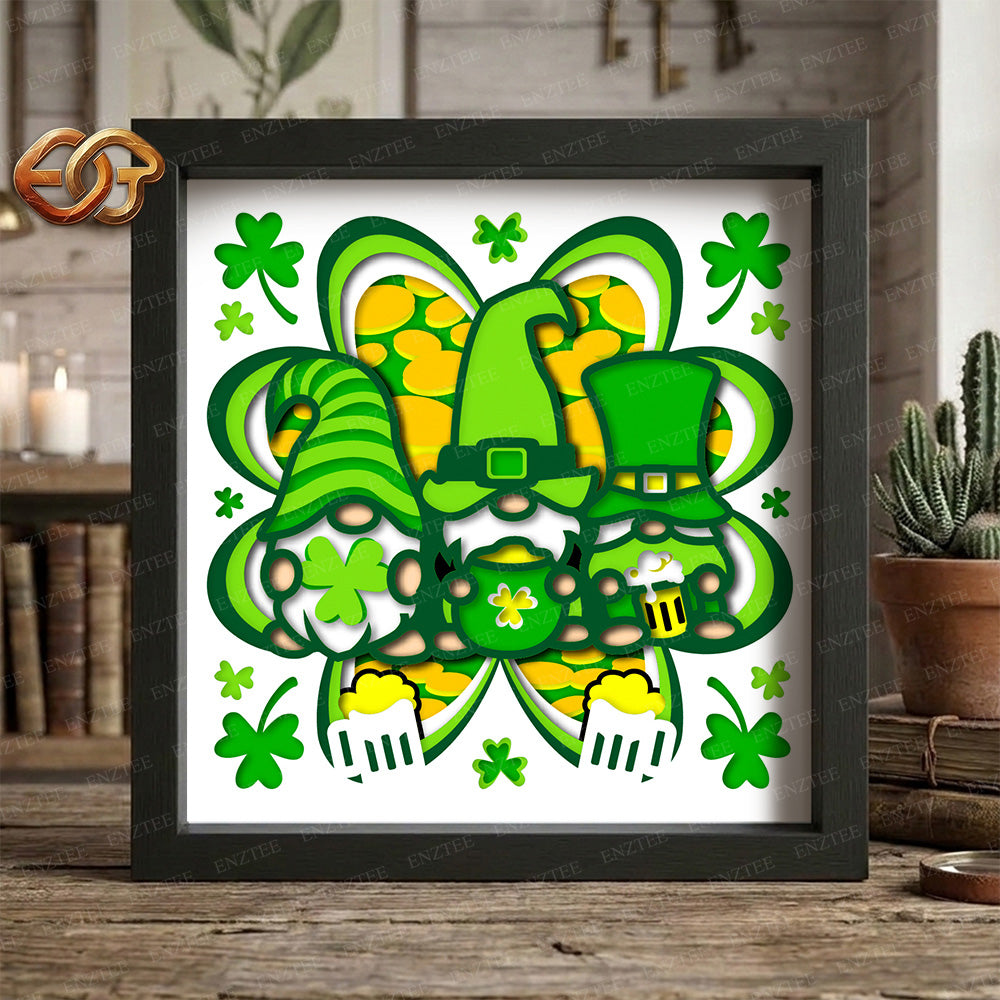 Lucky Gnomes Shadow Box SVG for Cricut | 3D Layered SVG Paper Cut Light Box Template