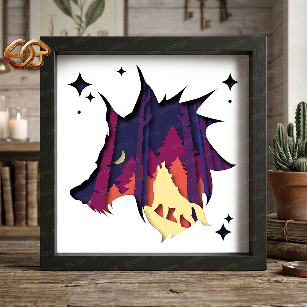 Wolf Shadow Box SVG for Cricut | 3D Layered SVG Paper Cut Light Template