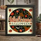 Welcome Halloween Shadow Box SVG for Cricut | 3D Layered SVG Paper Cut Light Template