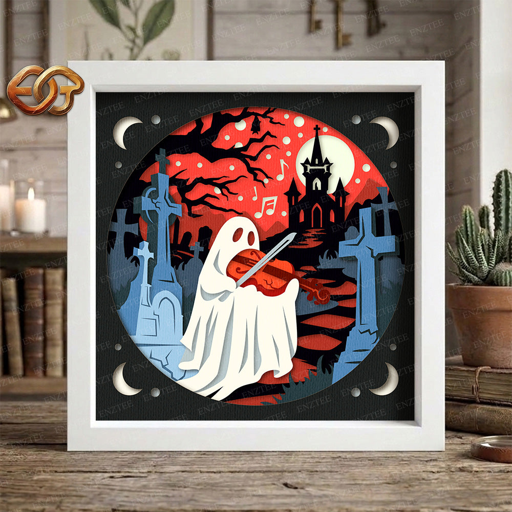 Violin Ghost Shadow Box SVG for Cricut | 3D Layered SVG Paper Cut Light Template