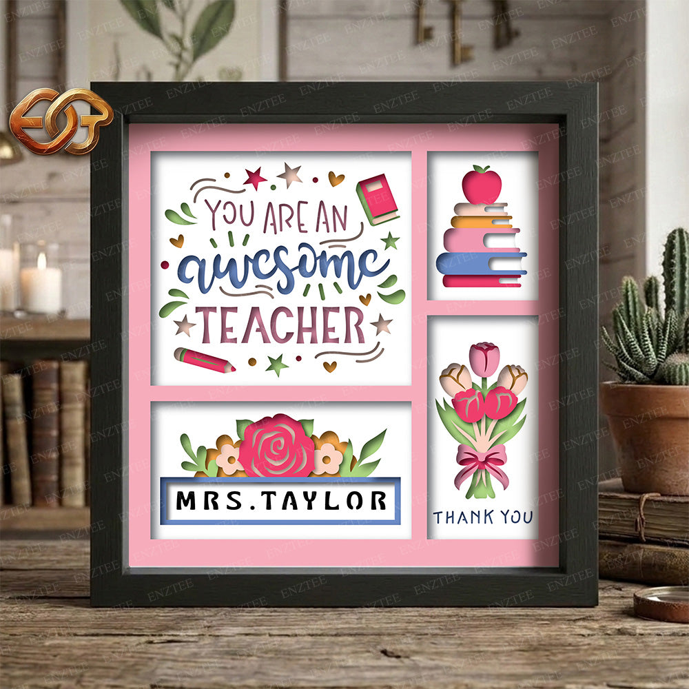 Personalized Teacher Gift Shadow Box SVG for Cricut | 3D Layered SVG Paper Cut Light Template