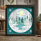 Winter Landscape Shadow Box SVG for Cricut | 3D Layered SVG Paper Cut Light Template 1