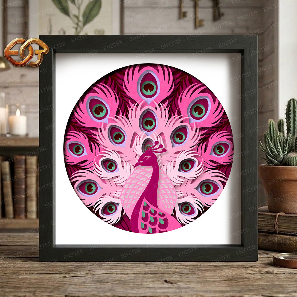Peacock Shadow Box SVG for Cricut | 3D Layered SVG Paper Cut Light Template