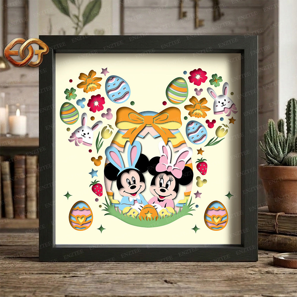 Easter Mouse Couple Shadow Box SVG for Cricut | 3D Layered SVG Paper Cut Light Template 1