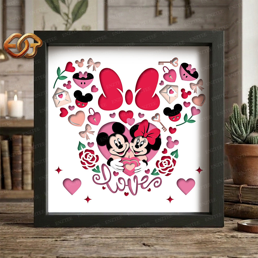 Valentine Mouse Couple Shadow Box SVG for Cricut | 3D Layered SVG Paper Cut Light Box Template 1