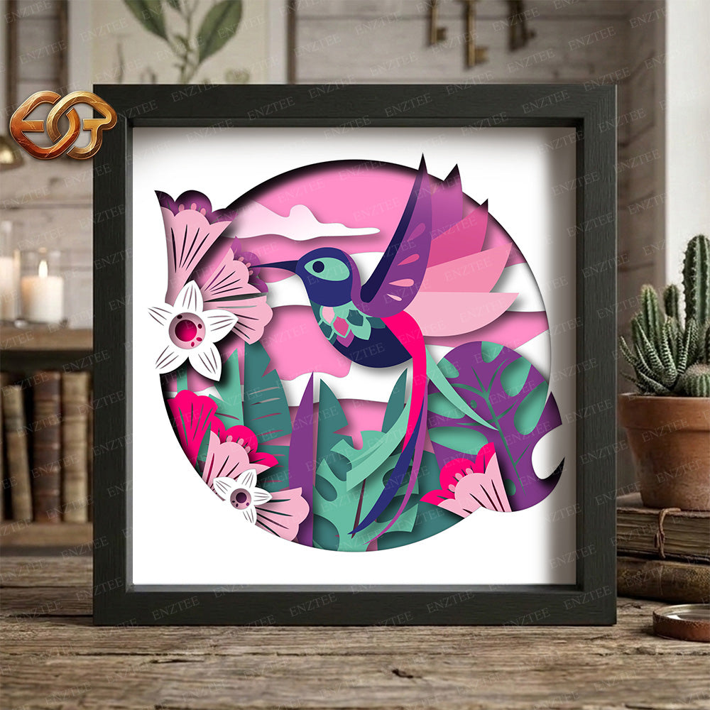 Hummingbird Shadow Box SVG for Cricut | 3D Layered SVG Paper Cut Light Template