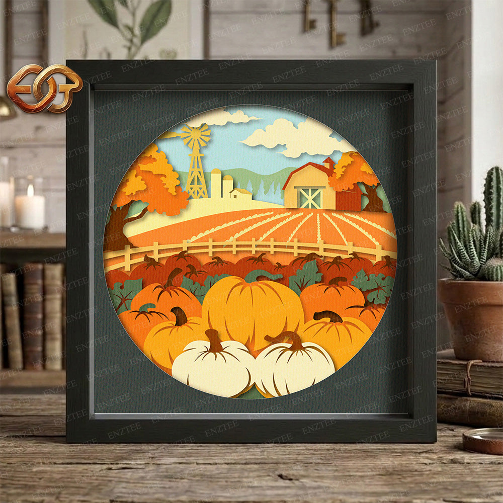 Pumpkin Farm Shadow Box SVG for Cricut | 3D Layered SVG Paper Cut Light Template