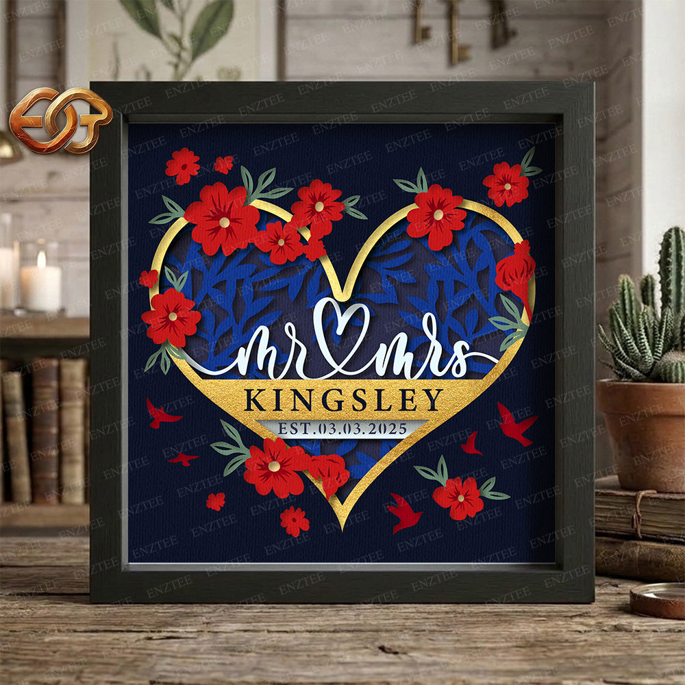 Personalized Floral Wedding Shadow Box SVG for Cricut | 3D Layered SVG Paper Cut Light Box Template