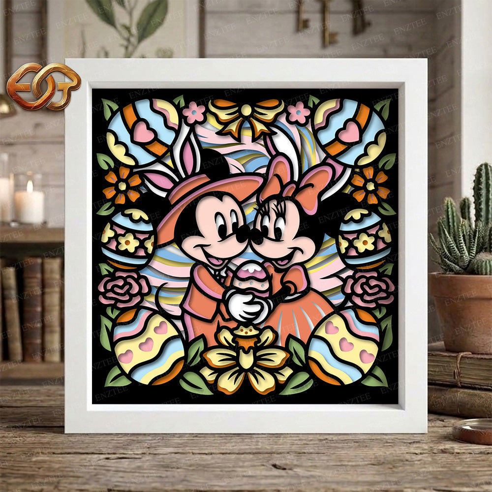 Mouse Easter Couple Shadow Box SVG for Cricut | 3D Layered SVG Paper Cut Light Template 2