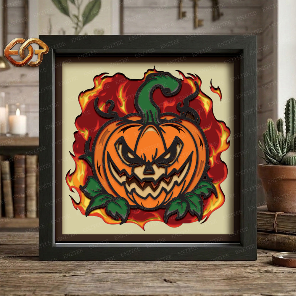 Pumpkin Fury Shadow Box SVG for Cricut | 3D Layered SVG Paper Cut Light Template