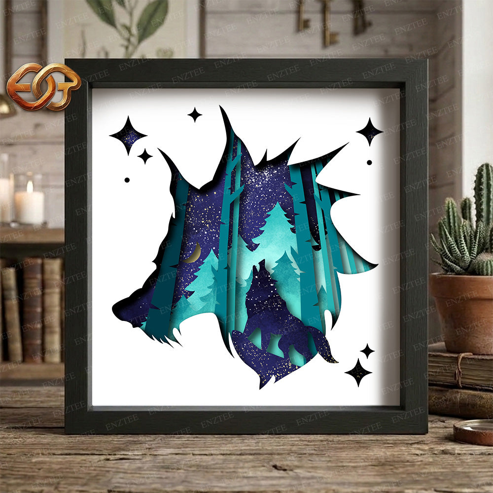 Wolf Shadow Box SVG for Cricut | 3D Layered SVG Paper Cut Light Template