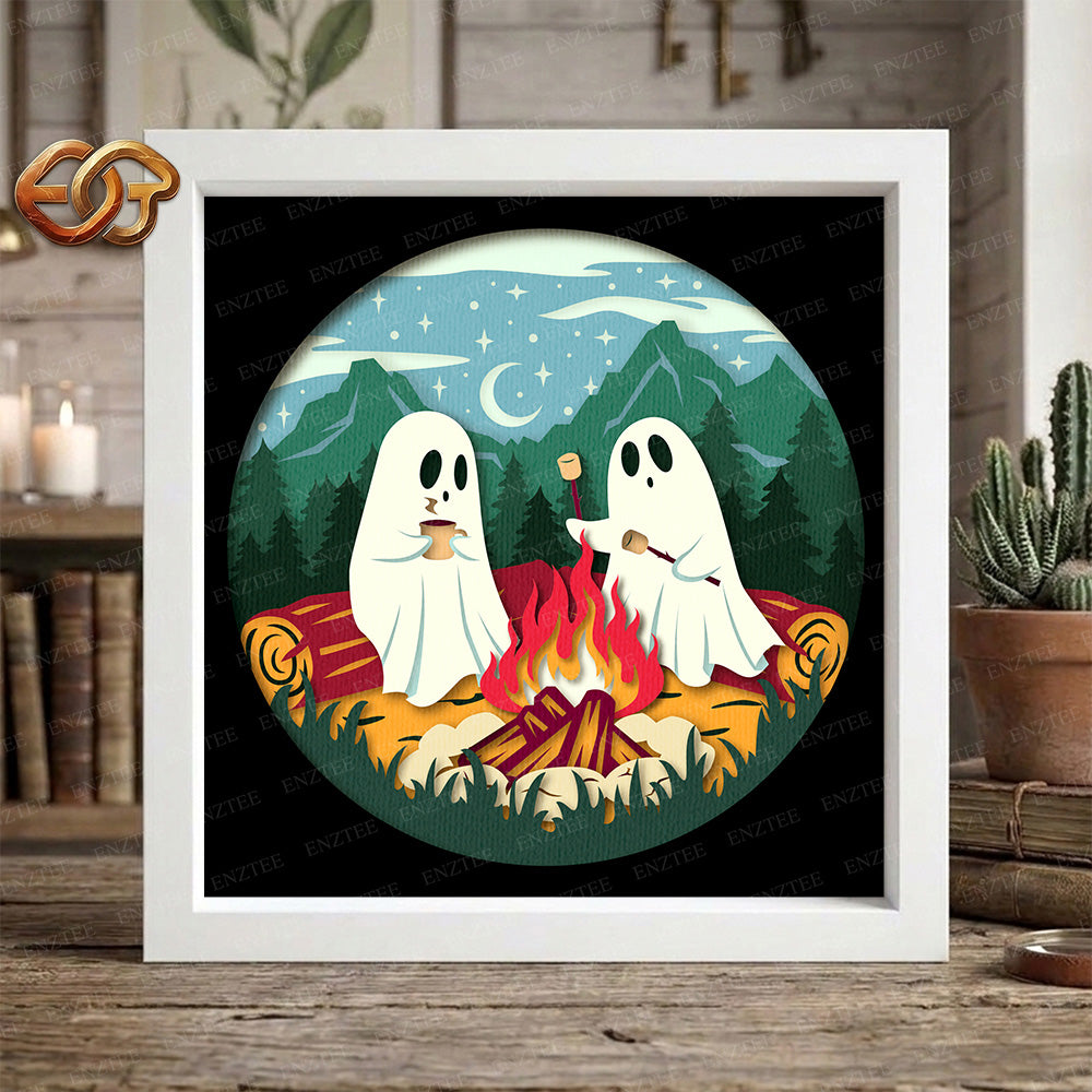 Spooky Campout Shadow Box SVG for Cricut | 3D Layered SVG Paper Cut Light Template