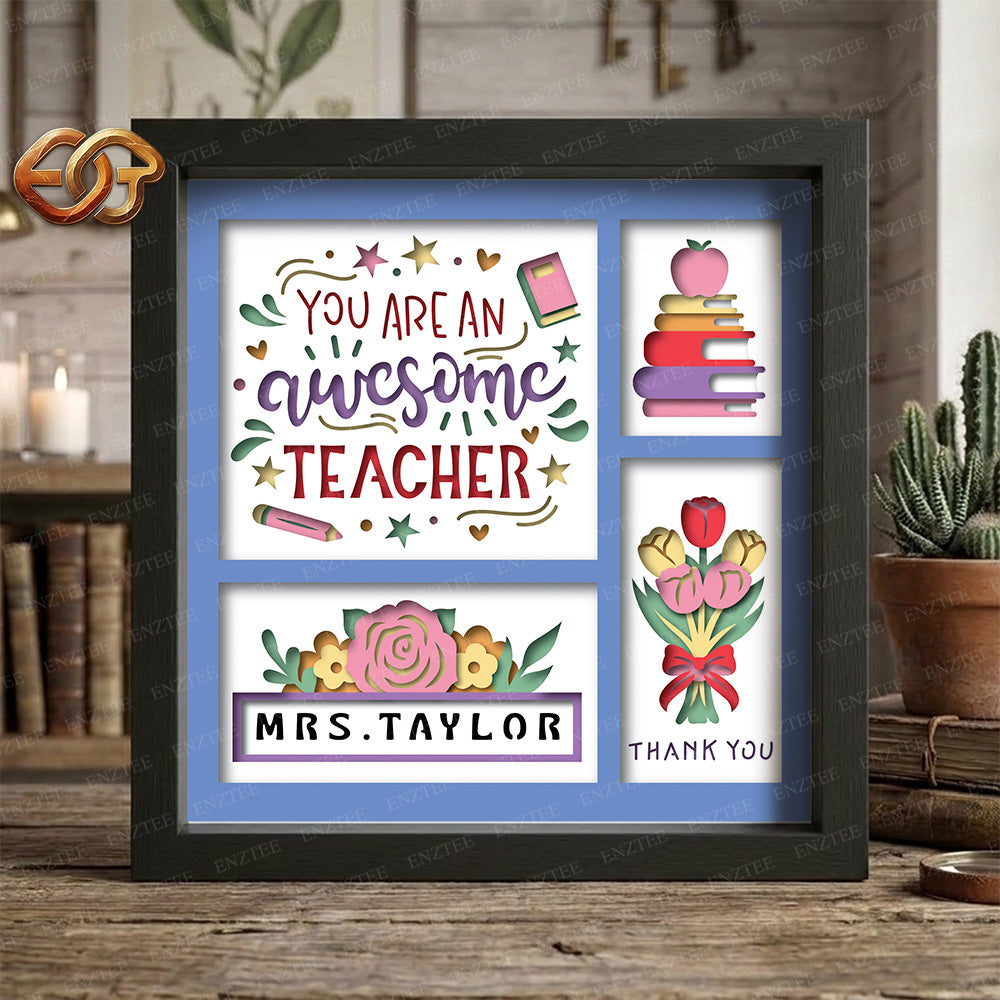 Personalized Teacher Gift Shadow Box SVG for Cricut | 3D Layered SVG Paper Cut Light Template
