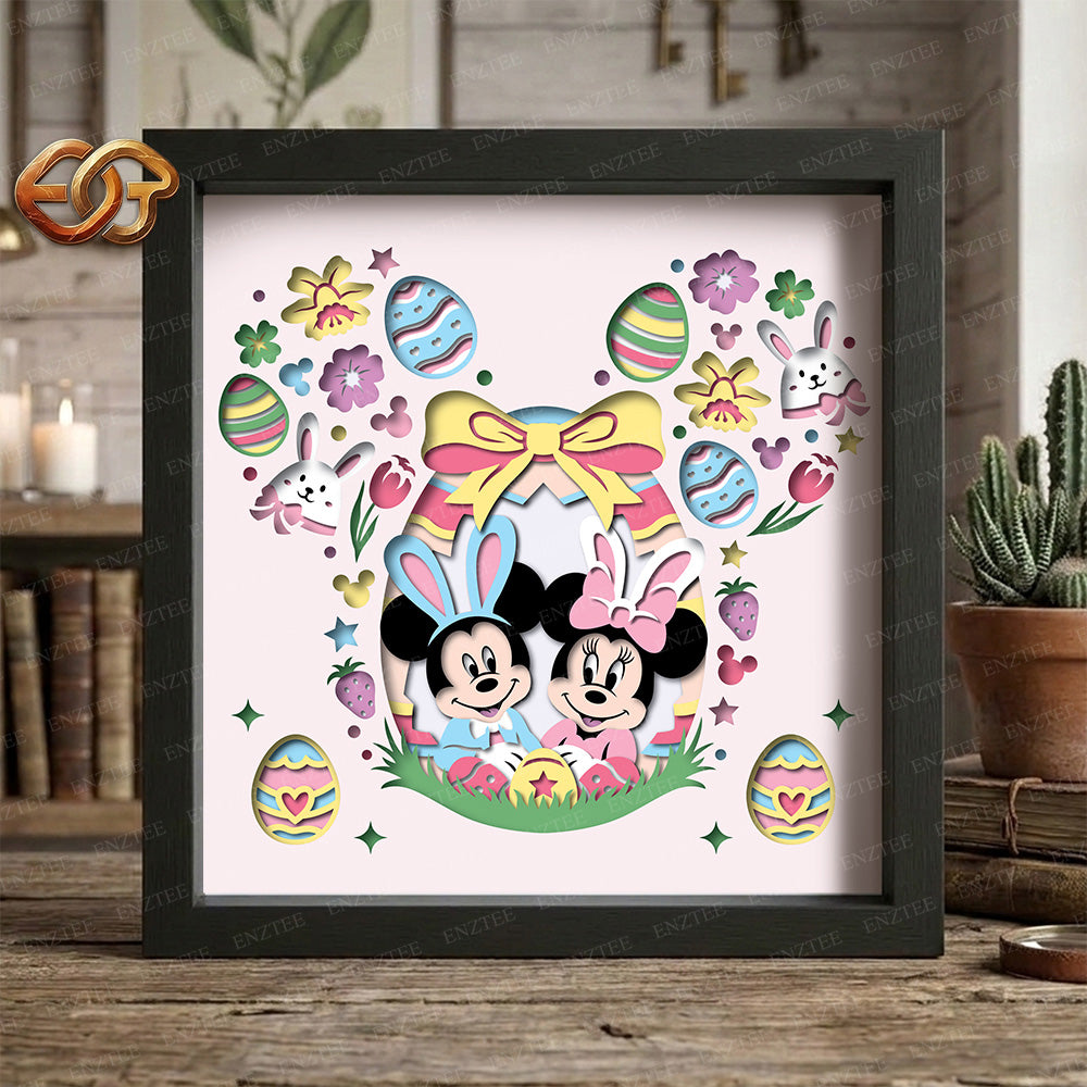 Easter Mouse Couple Shadow Box SVG for Cricut | 3D Layered SVG Paper Cut Light Template 1