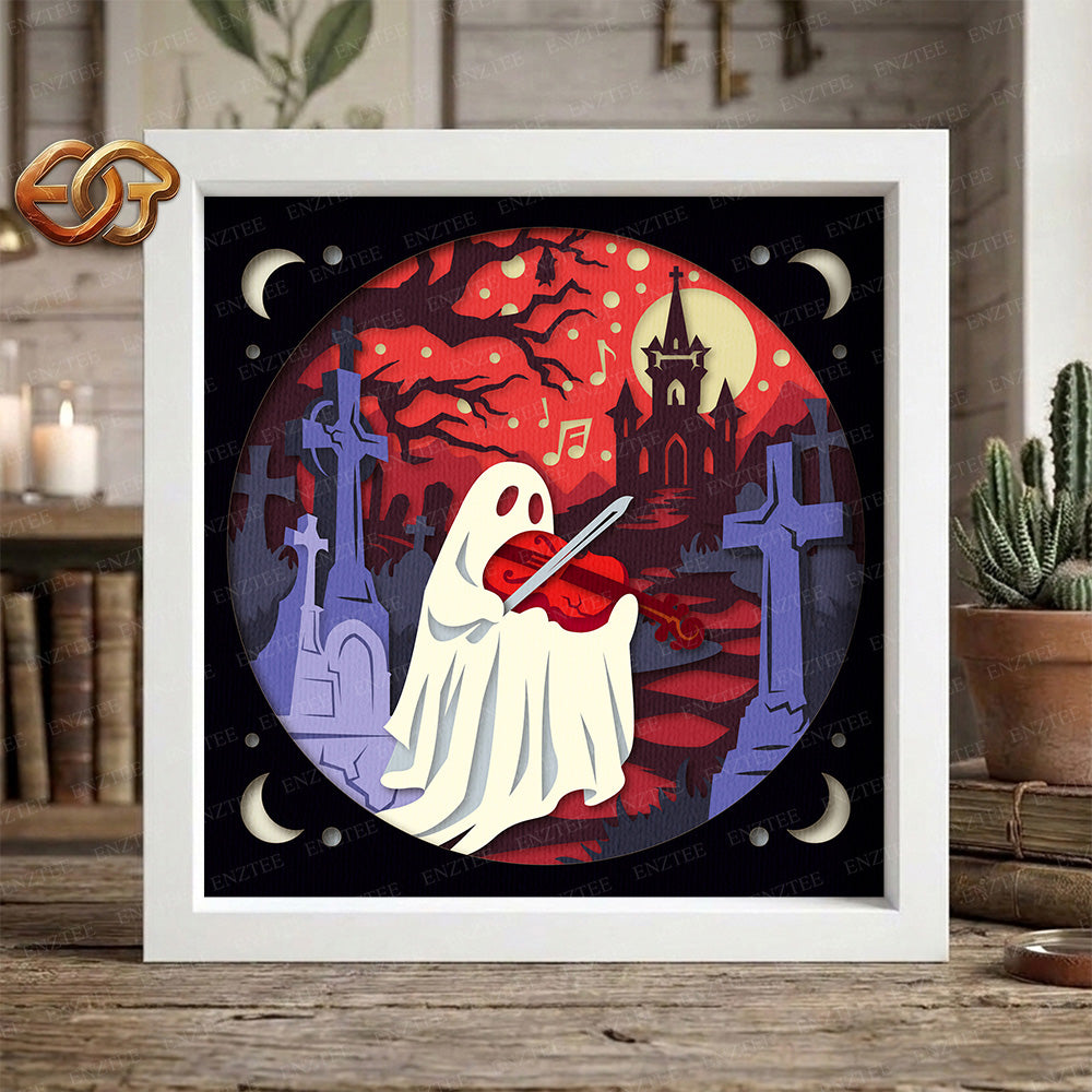 Violin Ghost Shadow Box SVG for Cricut | 3D Layered SVG Paper Cut Light Template