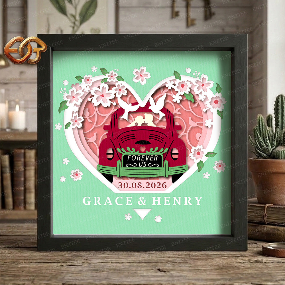 Personalized Wedding Car Shadow Box SVG for Cricut | 3D Layered SVG Paper Cut Light Box Template
