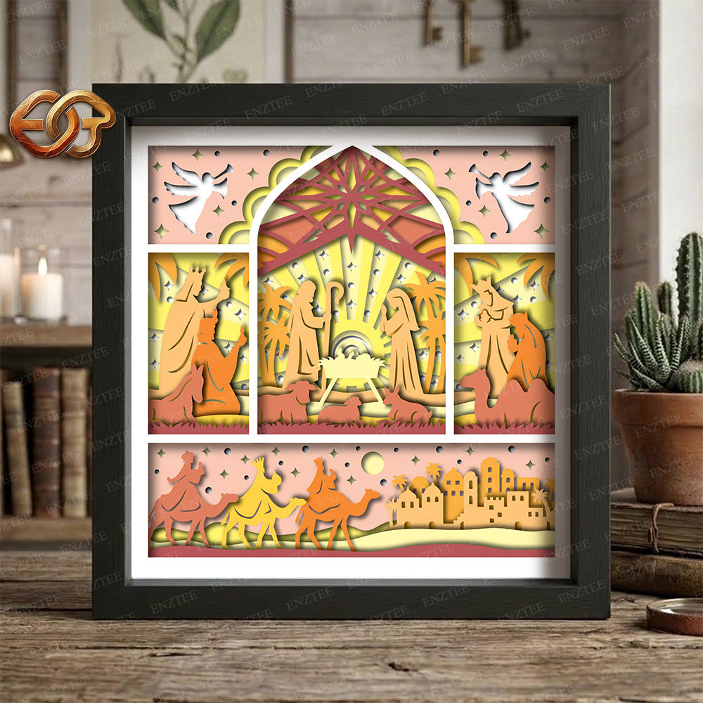 Nativity Scene Shadow Box SVG for Cricut | 3D Layered SVG Paper Cut Light Template 1