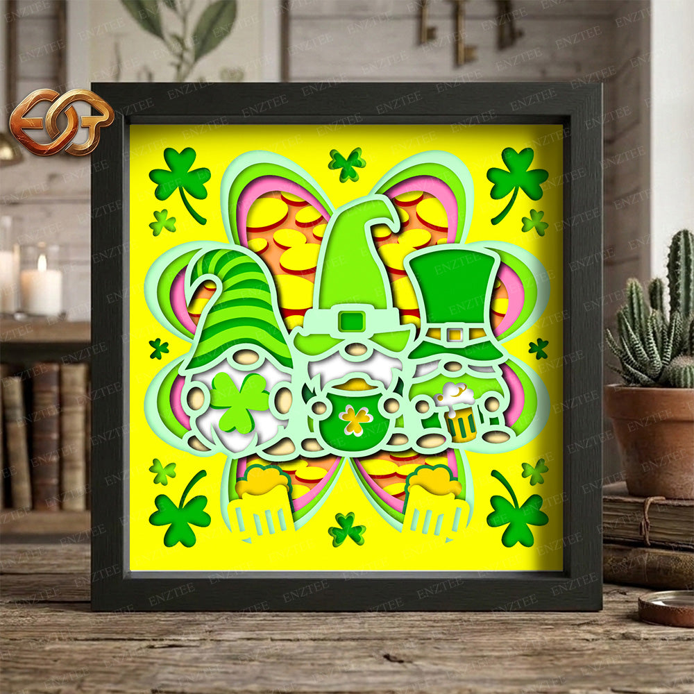 Lucky Gnomes Shadow Box SVG for Cricut | 3D Layered SVG Paper Cut Light Box Template