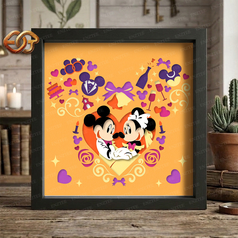 Wedding Mouse Couple Shadow Box SVG for Cricut | 3D Layered SVG Paper Cut Light Box Template 2