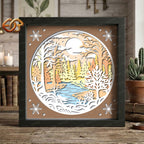 Winter Landscape Shadow Box SVG for Cricut | 3D Layered SVG Paper Cut Light Template 1