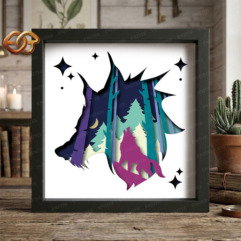 Wolf Shadow Box SVG for Cricut | 3D Layered SVG Paper Cut Light Template