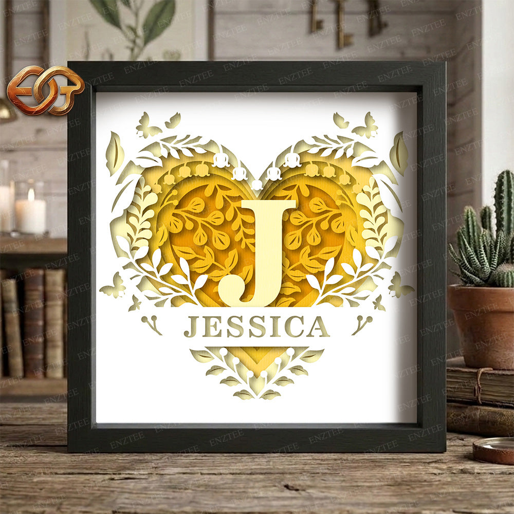 Personalized Valentine Monogram Shadow Box SVG for Cricut | 3D Layered SVG Paper Cut Light Box Template