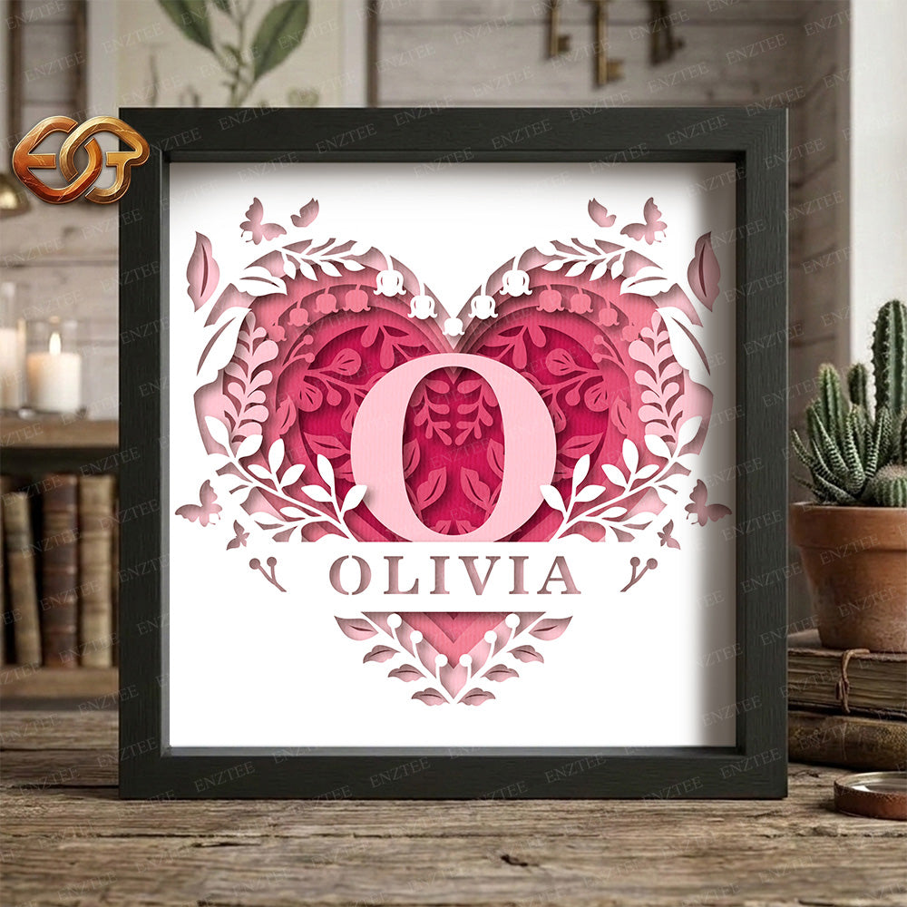 Personalized Valentine Monogram Shadow Box SVG for Cricut | 3D Layered SVG Paper Cut Light Box Template
