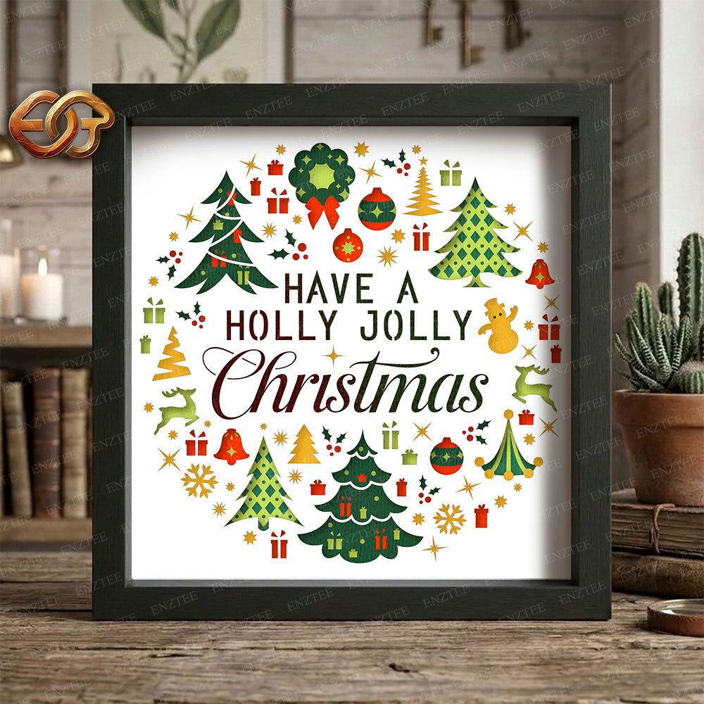 A Holly Jolly Christmas Shadow Box SVG for Cricut | 3D Layered SVG Paper Cut Light Box Template