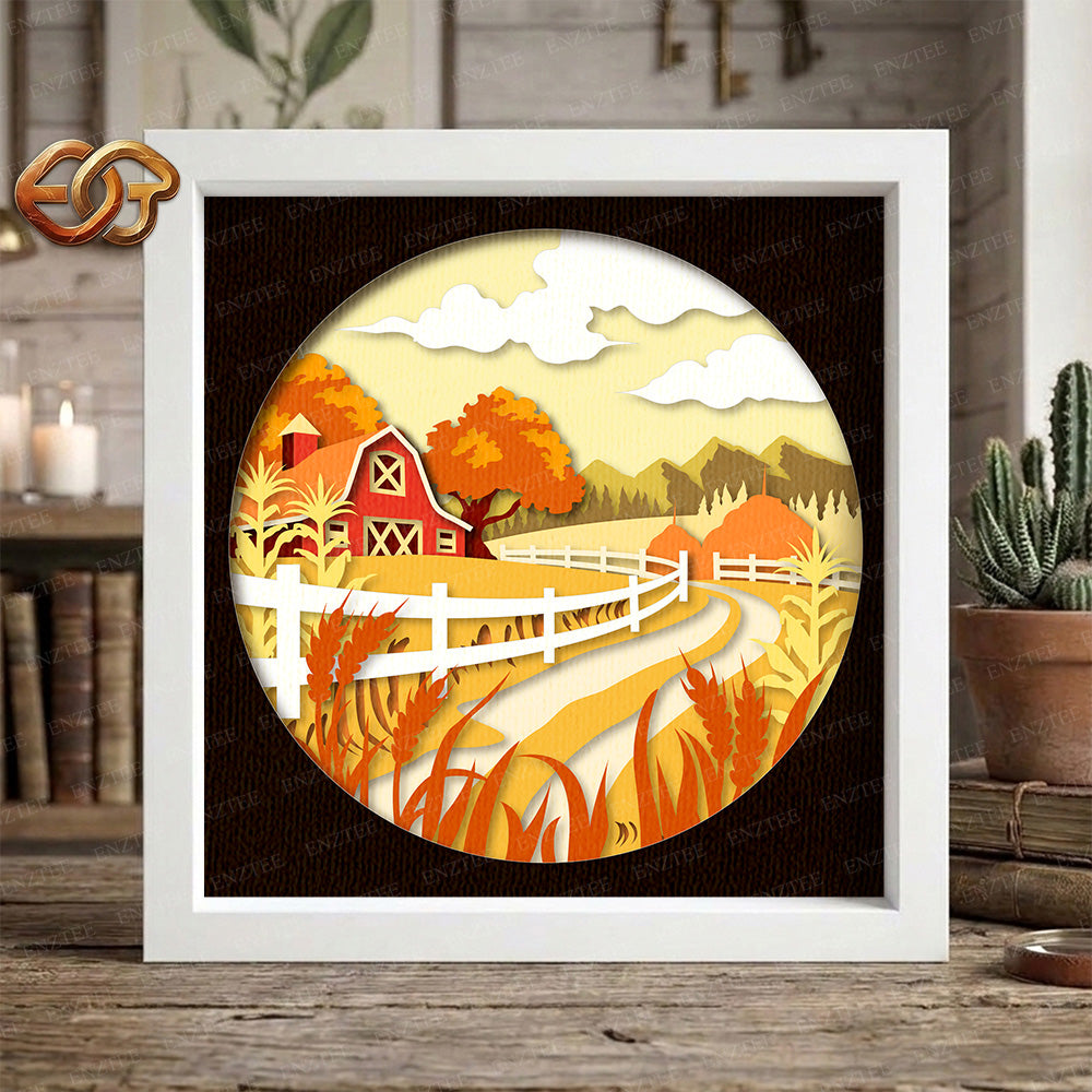 Farm Landscape Shadow Box SVG for Cricut | 3D Layered SVG Paper Cut Light Template