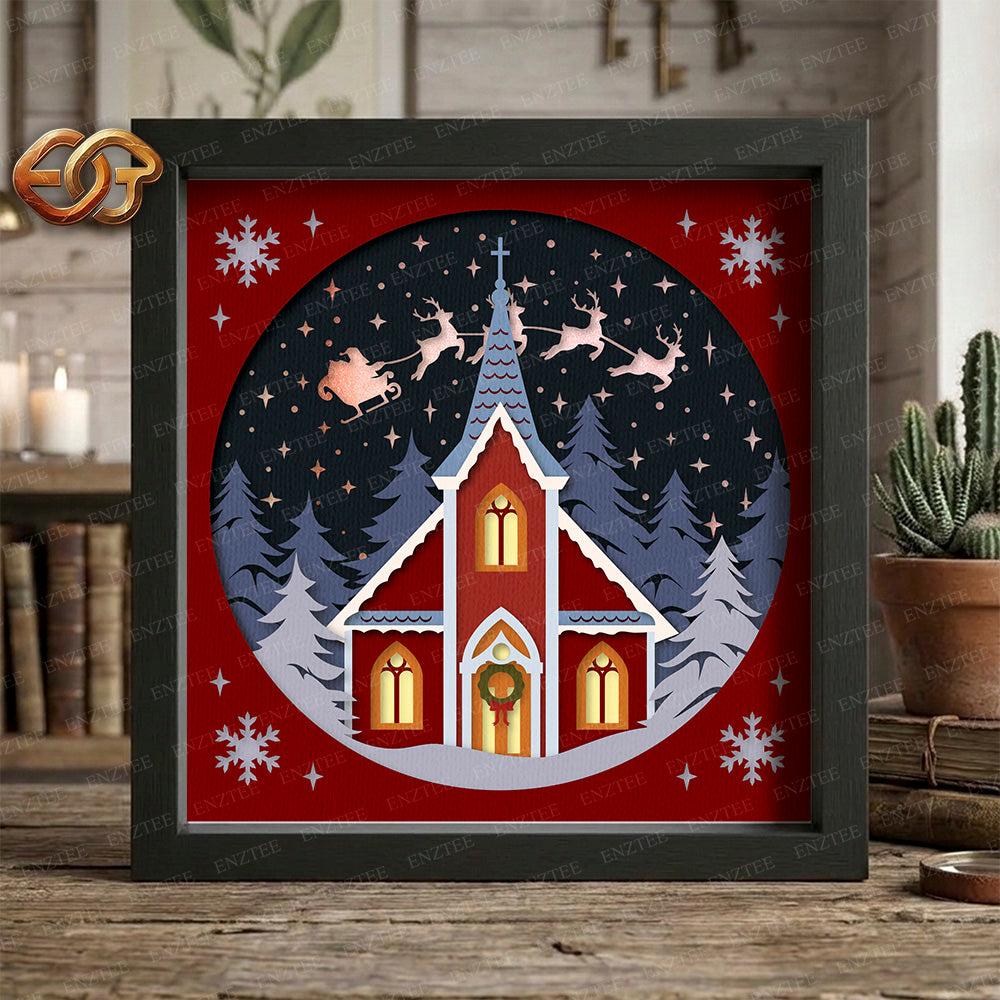 Christmas Church Shadow Box SVG for Cricut | 3D Layered SVG Paper Cut Light Box Template 2