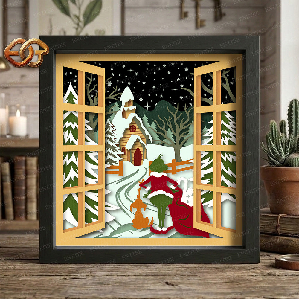 Cozy Winter Window View Shadow Box SVG for Cricut | 3D Layered SVG Paper Cut Light Template 8