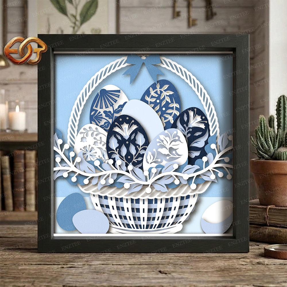 Easter egg basket Shadow Box SVG for Cricut | 3D Layered SVG Paper Cut Light Template