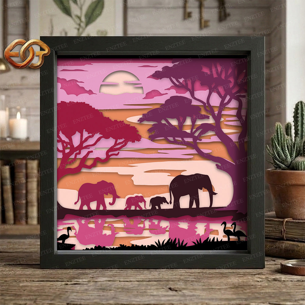 Elephant Shadow Box SVG for Cricut | 3D Layered SVG Paper Cut Light Template