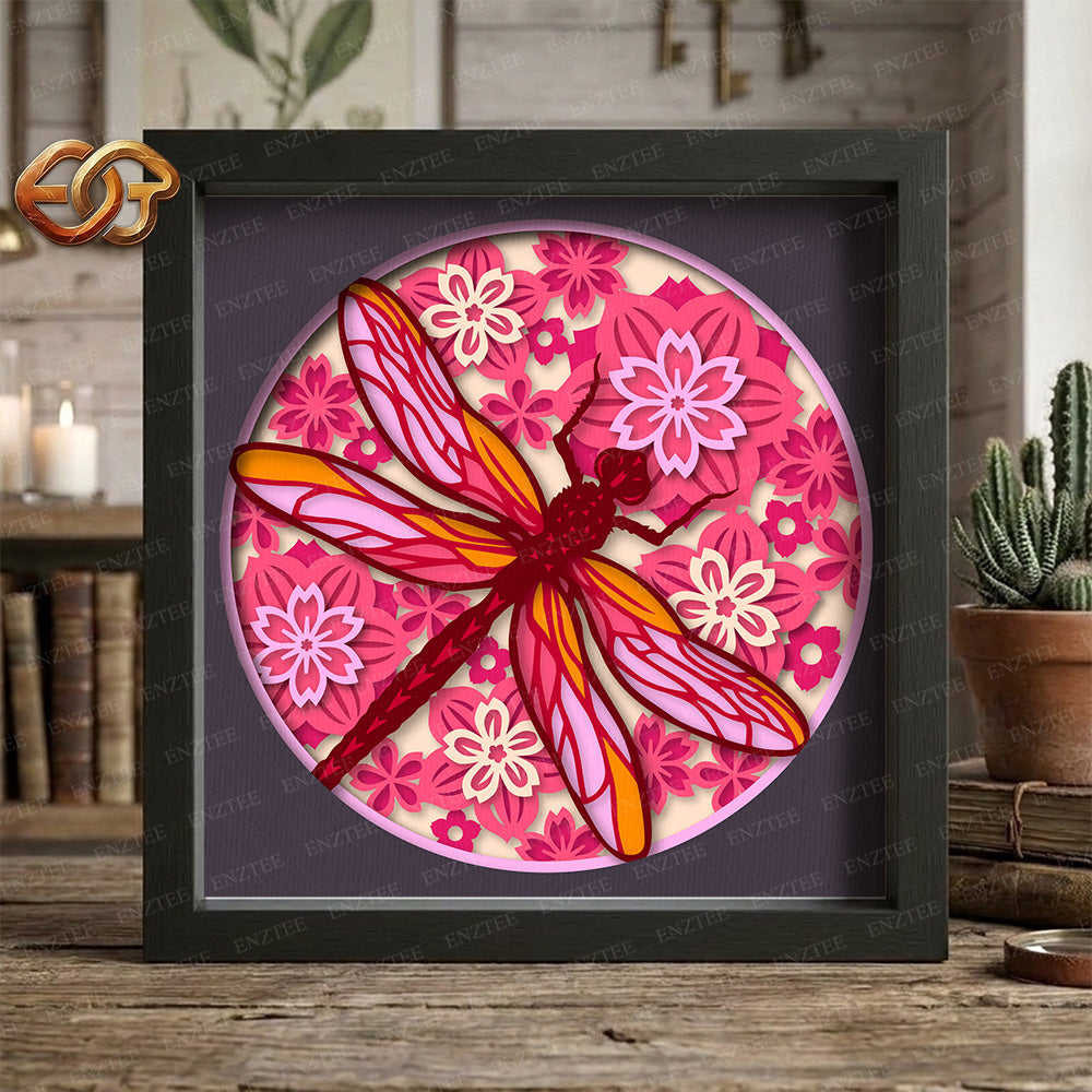 Dragonfly Shadow Box SVG for Cricut | 3D Layered SVG Paper Cut Light Template