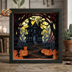 Haunted House Shadow Box SVG for Cricut | 3D Layered SVG Paper Cut Light Template 1