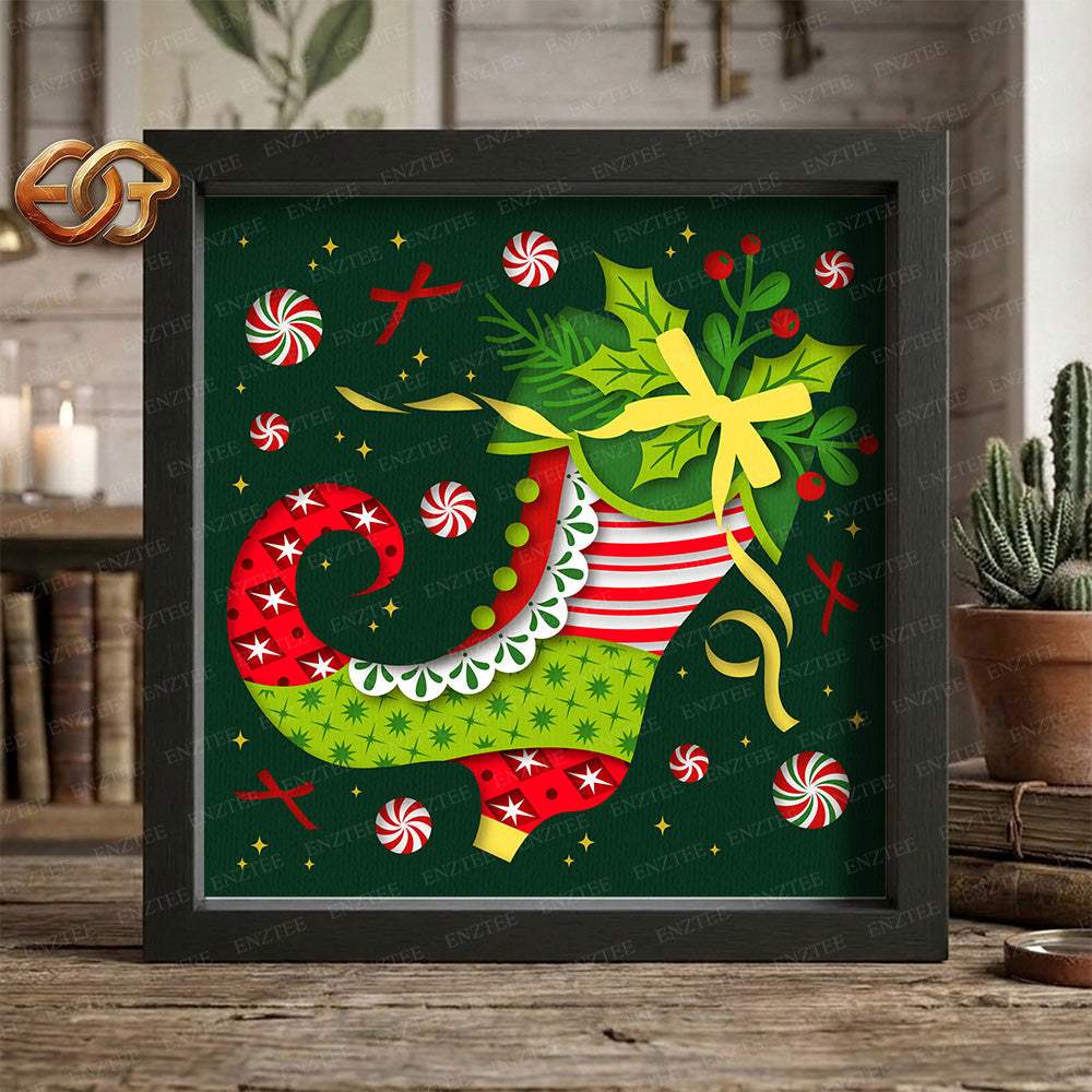 Elf Shoe Shadow Box SVG for Cricut | 3D Layered SVG Paper Cut Light Template