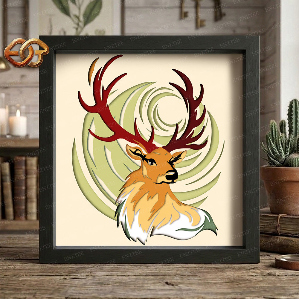 Deer Wall Art Shadow Box SVG for Cricut | 3D Layered SVG Paper Cut Light Template