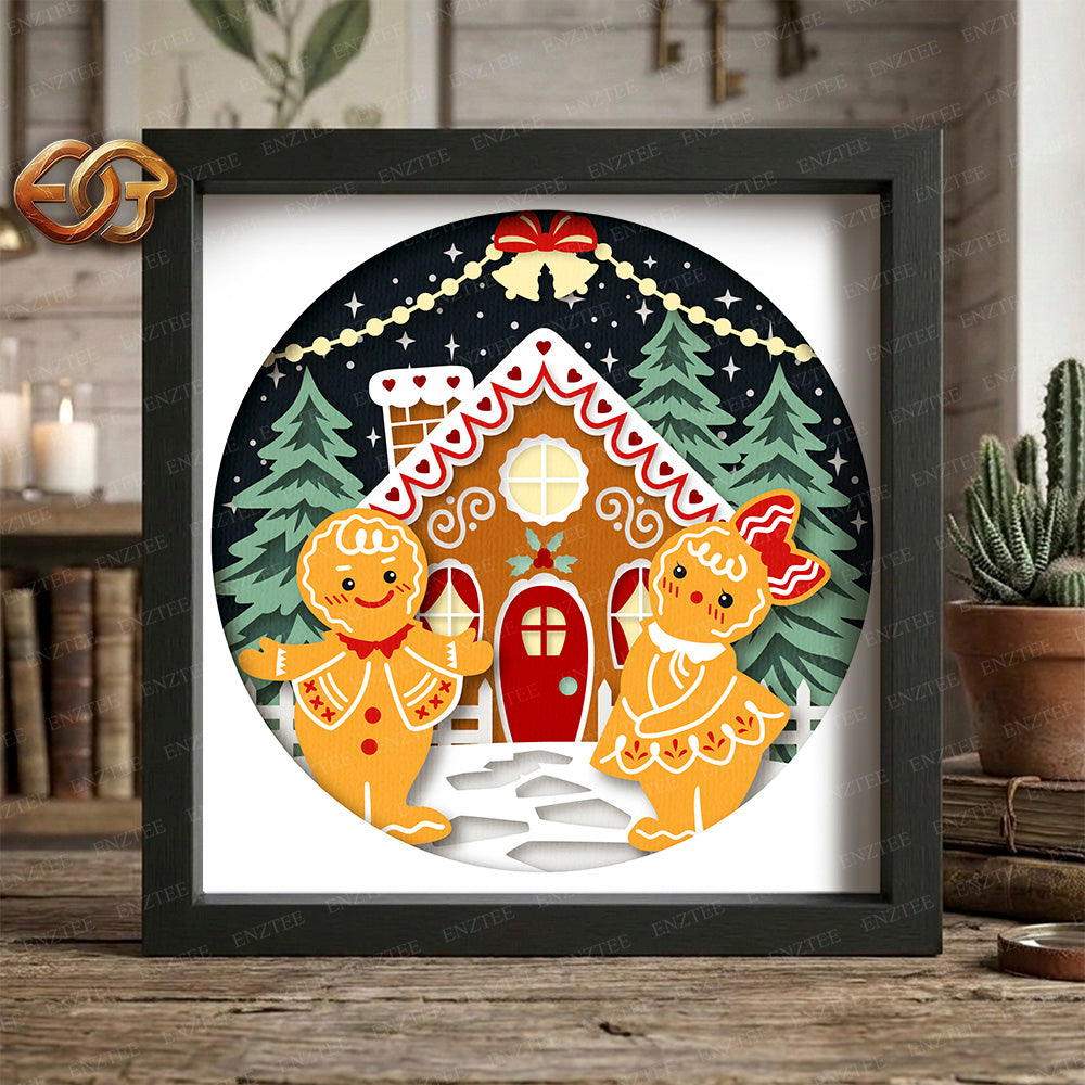 Christmas Gingerbread Shadow Box SVG for Cricut | 3D Layered SVG Paper Cut Light Template 1