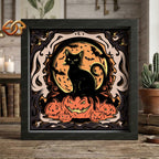 Halloween Cat Shadow Box SVG for Cricut | 3D Layered SVG Paper Cut Light Template